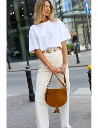 Koniakowa Torebka podkówka listonoszka damska skóra włoska miękka B66 - zdjęcie 3