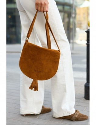 Koniakowa Torebka podkówka listonoszka damska skóra włoska miękka B66 - zdjęcie 4