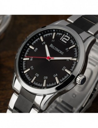 Zegarek męski bransoleta duży solidny czarno-srebrny klasyczny premium Beltimore BT02 - zdjęcie 4