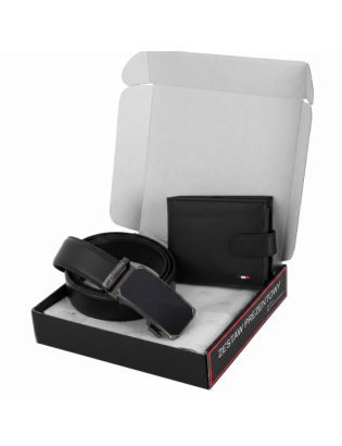 Zestaw męski skórzany czarny elegancki Beltimore portfel pasek Z56 - zdjęcie 2