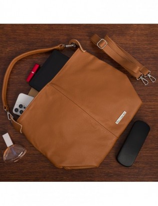 Torebka Damska Shopper Skóra Naturalna Miękka Beltimore Camel 936 - zdjęcie 2