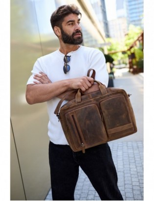 Torba męska skórzana na ramię laptopa duża brązowa nubuk biznesowa Beltimore N07 - zdjęcie 2