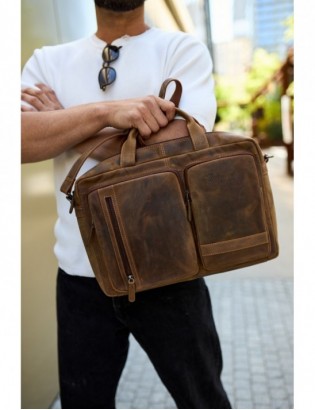 Torba męska skórzana na ramię laptopa duża brązowa nubuk biznesowa Beltimore N07 - zdjęcie 4