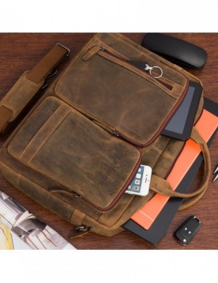 Torba męska skórzana na ramię laptopa duża brązowa nubuk biznesowa Beltimore N07 - zdjęcie 5