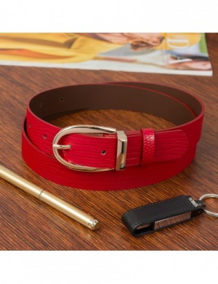 Skórzany pasek damski do spodni sukienki czerwony skóra nat 3 cm Beltimore D93 - zdjęcie 3