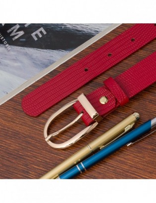Skórzany pasek damski do spodni sukienki czerwony skóra nat 3 cm Beltimore D93 - zdjęcie 16