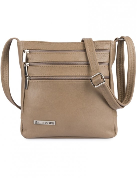 Skórzana Damska Torba listonoszka elegancka beżowa Beltimore L43