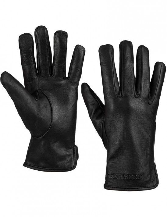 Rękawiczki skórzane damskie czarne polar touch finger na dotyk BELTIMORE K25