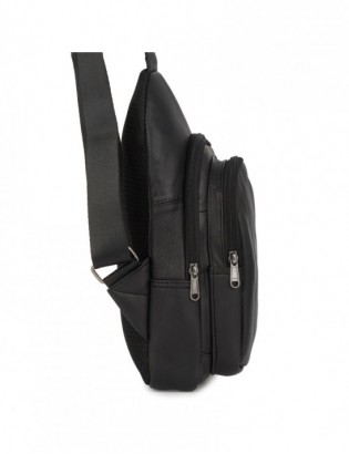 Czarna saszetka nerka przez ramię crossbody męska modna torba dwukomorowa skóra naturalna F01 - zdjęcie 5