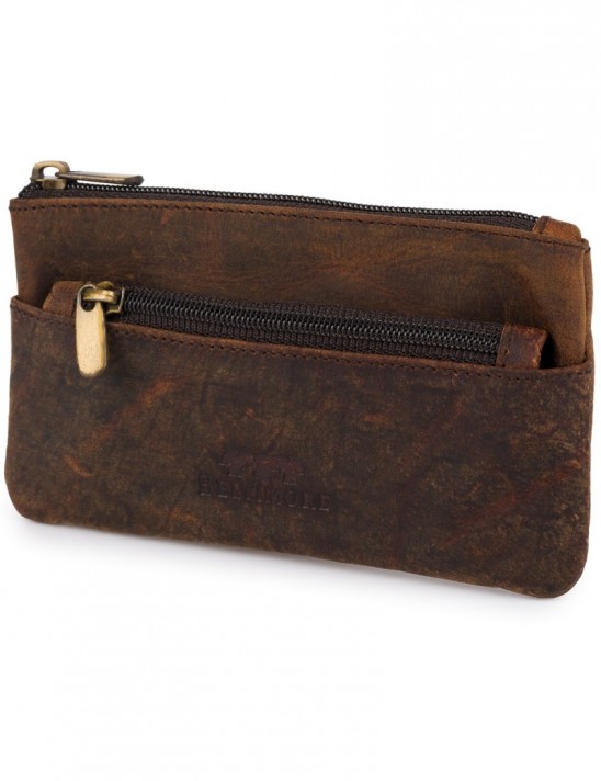 Skórzane etui na klucze dokumenty, pokrowiec kluczówka brązowe vintage E48