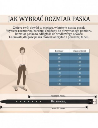 Skórzany pasek damski do spodni sukienki czarna skóra nat 1,8 cm Beltimore O20 - zdjęcie 10