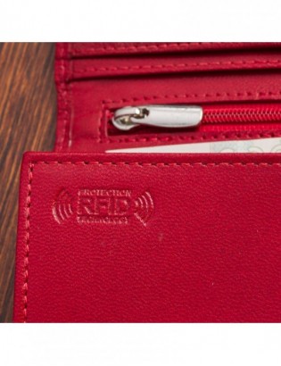 Portfel skórzany damski poziomy RFiD skóra na karty klasyk czerwony Beltimore A03 - zdjęcie 12