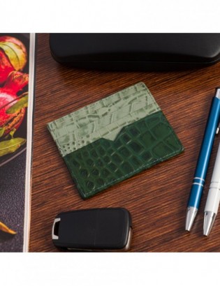 Etui na dokumenty karty wizytówki skórzane slim portfel zielone Beltimore E49 - zdjęcie 3