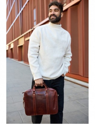 Torba męska skórzana na ramię laptopa duża koniakowa biznesowa Beltimore N06 - zdjęcie 2