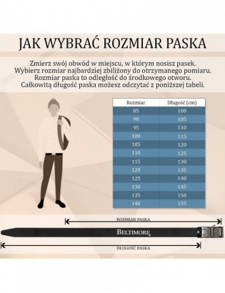 Skórzany pasek damski do spodni sukienki klasyczny Beltimore czarny O27 - zdjęcie 10