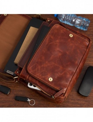 Torba męska na ramię skórzana Duża A4 do pracy vintage Beltimore brązowa  N40 - zdjęcie 7