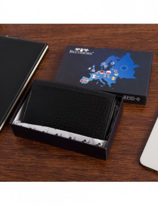 Portfel skórzany damski poziomy RFiD skóra na karty klasyk Beltimore croco czarny A03 - zdjęcie 5