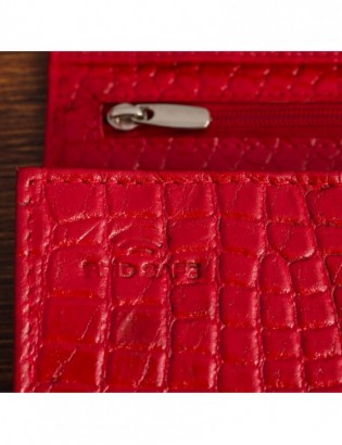Portfel skórzany damski poziomy RFiD skóra na karty klasyk Beltimore croco czerwony A03 - zdjęcie 6