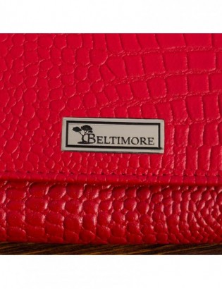 Portfel skórzany damski poziomy RFiD skóra na karty klasyk Beltimore croco czerwony A03 - zdjęcie 9
