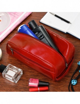 Kosmetyczka męska damska podróżna saszetka skórzana premium czerwona Beltimore J45 - zdjęcie 6