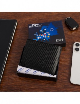 Portfel męski skórzany klasyczny RFiD duży czarny carbon premium Beltimore P01 - zdjęcie 6