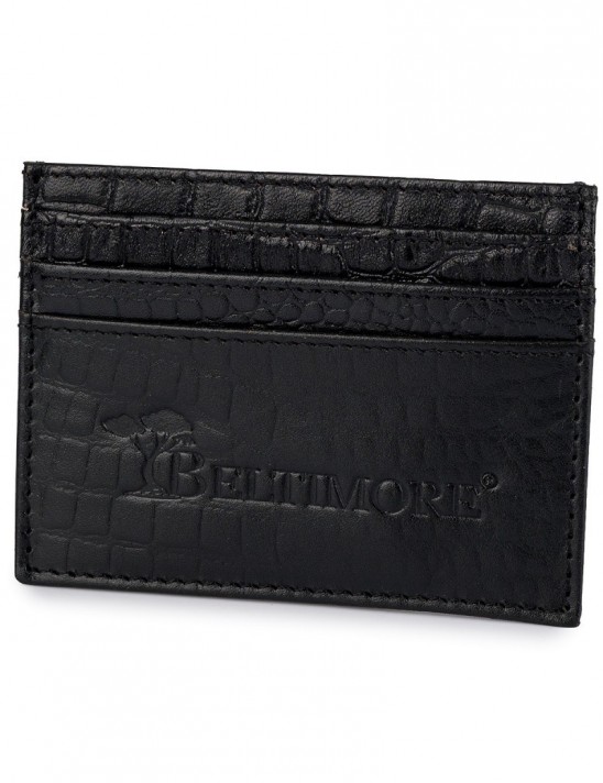 Etui skórzane na dokumenty karty wizytownik Beltimore czarne croco J01