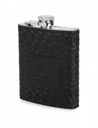 Elegancka Piersiówka 200 ml Obita Skórą Naturalną Beltimore Czarna  D04 - zdjęcie 4