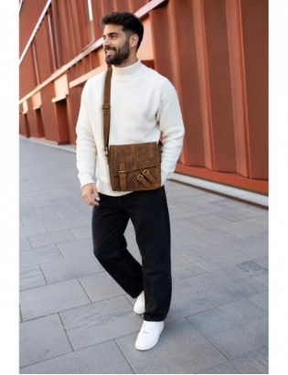 Torba męska skórzana na ramię zgrabna brązowa elegancka Beltimore N03 - zdjęcie 2
