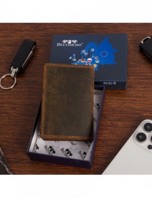 Etui na dokumenty karty skórzane slim RFID Beltimore brązowe G01 - zdjęcie 4