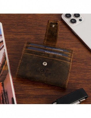Etui na dokumenty karty skórzane slim RFID Beltimore brązowe G02 - zdjęcie 4