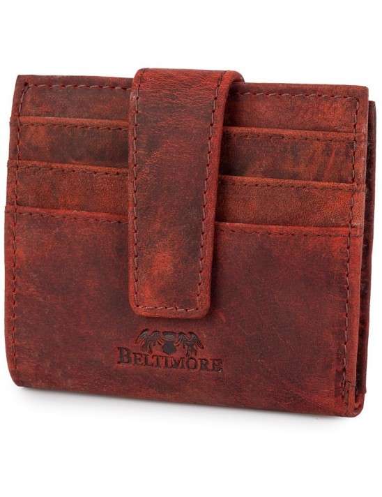 Etui na dokumenty karty skórzane slim RFID Beltimore czerwone G02