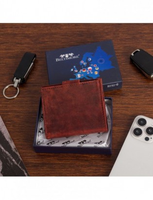 Etui na dokumenty karty skórzane slim RFID Beltimore czerwone G02 - zdjęcie 4