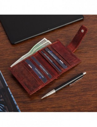 Etui na dokumenty karty skórzane slim RFID Beltimore czerwone G02 - zdjęcie 6