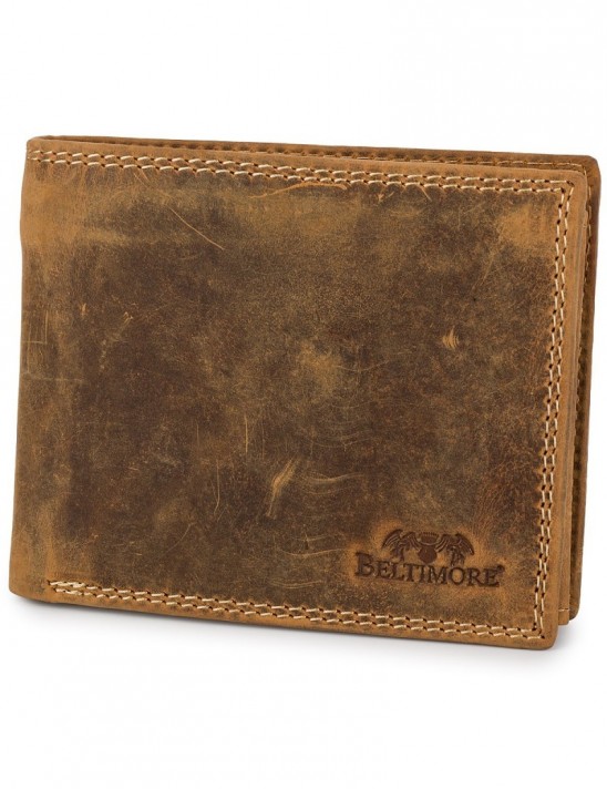 Portfel skórzany męski vintage poziomy klasyczny RFiD Beltimore brązowy S51
