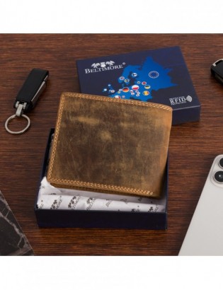 Portfel skórzany męski vintage poziomy klasyczny RFiD Beltimore brązowy S51 - zdjęcie 4