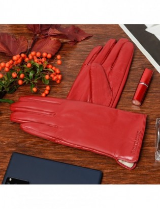 Rękawiczki skórzane damskie czerwone polar l/xl BELTIMORE K25 - zdjęcie 2