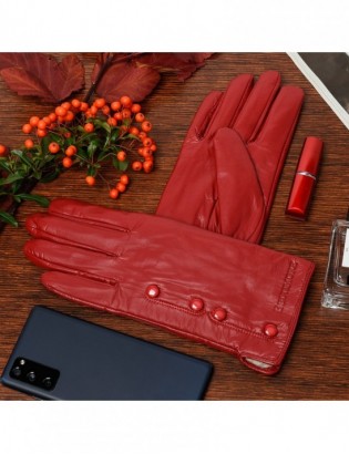 Rękawiczki skórzane damskie czerwone polar l/xl BELTIMORE K26 - zdjęcie 2