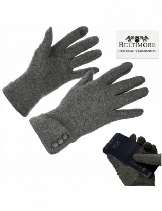 Rękawiczki damskie szare dotyk polarek uni BELTIMORE K28 - zdjęcie 1