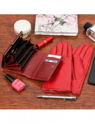 Skórzany portfel rękawiczki damskie zestaw prezent A04K25 - zdjęcie 3