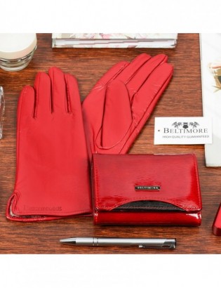 Skórzany portfel rękawiczki damskie zestaw prezent A04K25 - zdjęcie 6