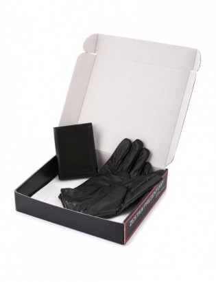 Zestaw męski skórzany portfel poziomy rękawiczki czarne Beltimore T90 - zdjęcie 3