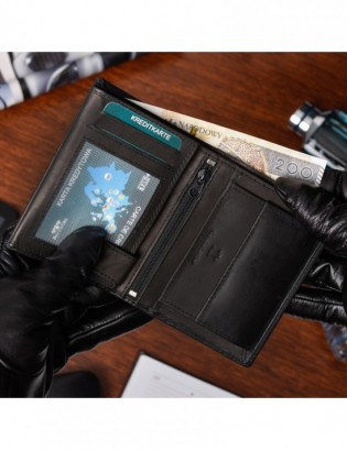 Zestaw męski skórzany portfel poziomy rękawiczki czarne Beltimore T90 - zdjęcie 4