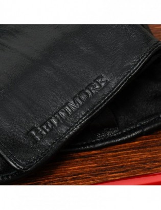 Zestaw męski skórzany portfel poziomy rękawiczki czarne Beltimore T90 - zdjęcie 8