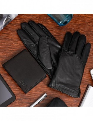 Zestaw męski skórzany portfel poziomy rękawiczki czarne Beltimore T87 - zdjęcie 2