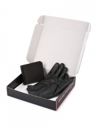 Zestaw męski skórzany portfel poziomy rękawiczki czarne Beltimore T87 - zdjęcie 3