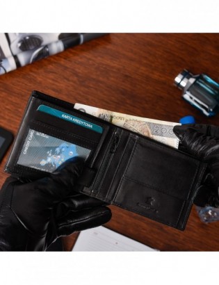 Zestaw męski skórzany portfel poziomy rękawiczki czarne Beltimore T86 - zdjęcie 4