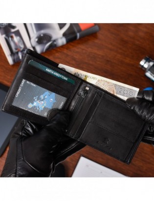 Zestaw męski skórzany portfel poziomy rękawiczki czarne Beltimore T86 - zdjęcie 5
