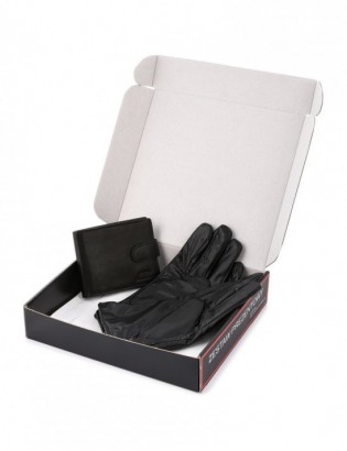 Zestaw męski skórzany portfel poziomy rękawiczki czarne Beltimore T84 - zdjęcie 5