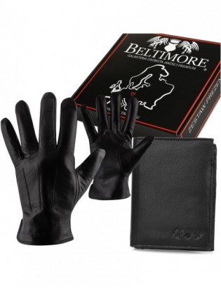 Zestaw męski skórzany portfel pionowy rękawiczki czarne Beltimore T83 - zdjęcie 1