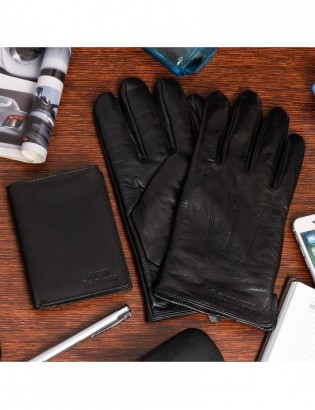 Zestaw męski skórzany portfel pionowy rękawiczki czarne Beltimore T83 - zdjęcie 2